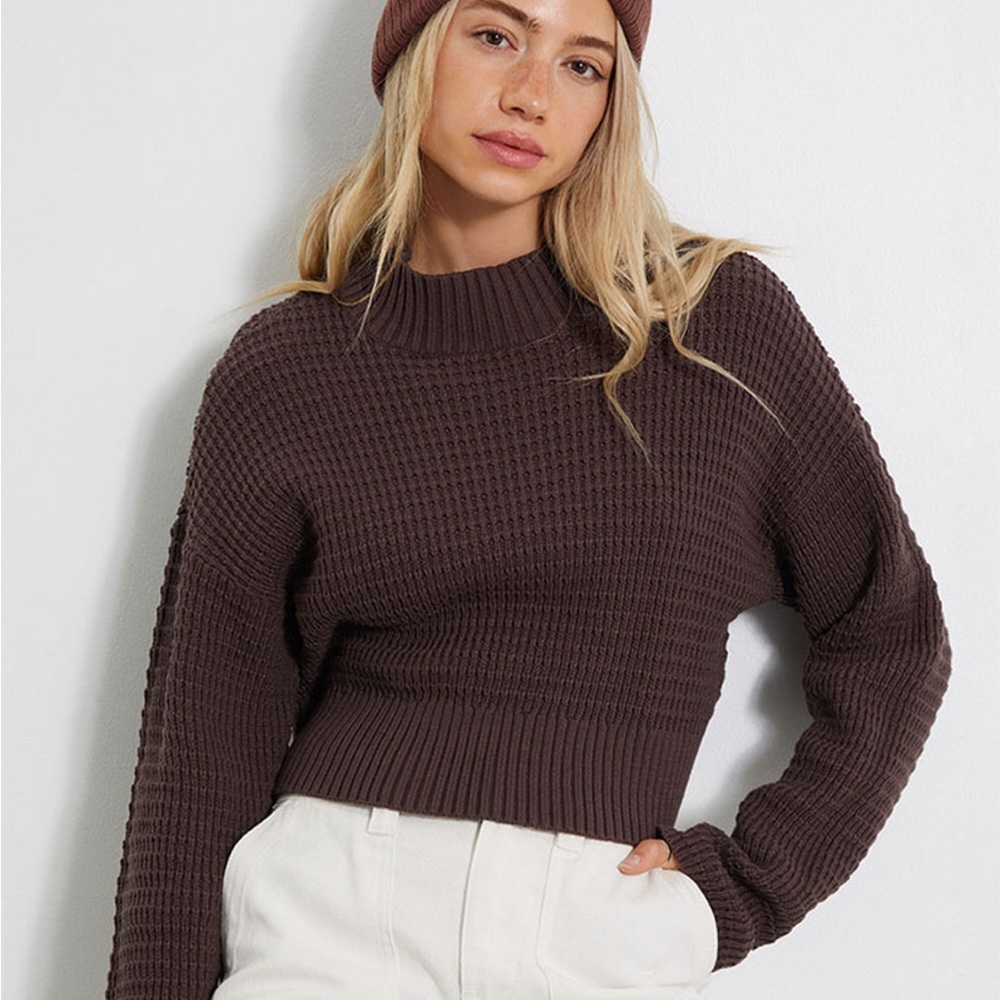 LA Hearts Love Bird Waffle Knit Mock Neck Sweater Sz SX